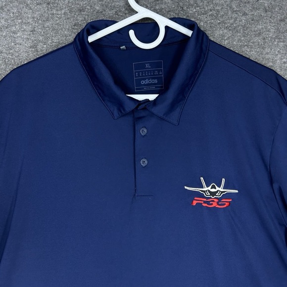 Lockheed Martin F-35 Polo Shirt Men’s XL Blue Performance Short Sleeve Adidas